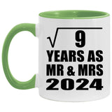 3rd Anniversary Square Root of 9 Years As Mr & Mrs 2024 - 11oz Accent Mug Green