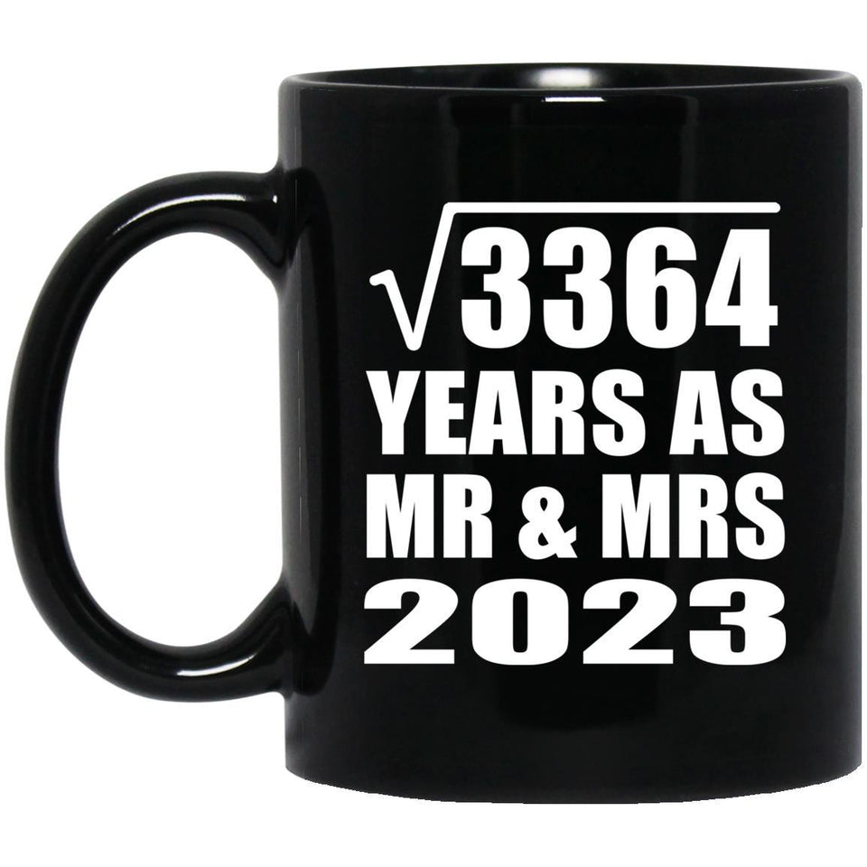 58th Anniversary Square Root of 3364 Years As Mr & Mrs 2023 - 11oz Coffee Mug Black