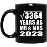 58th Anniversary Square Root of 3364 Years As Mr & Mrs 2023 - 11oz Coffee Mug Black