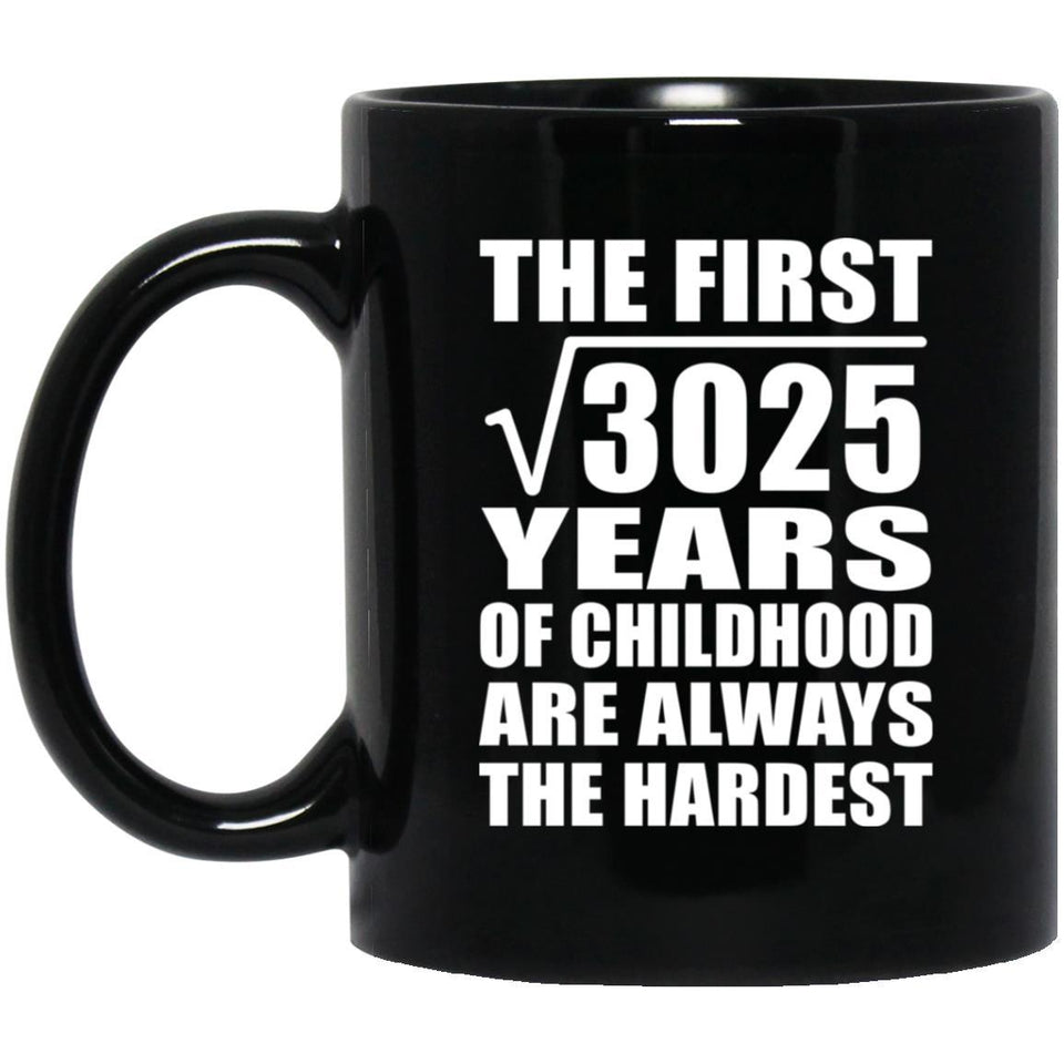 55th Birthday Square Root of 3025 Years of Childhood - 11oz Coffee Mug Black
