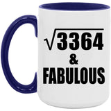 58th Birthday Square Root of 3364 & Fabulous - 15oz Accent Mug Purple