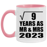 3rd Anniversary Square Root of 9 Years As Mr & Mrs 2023 - 11oz Accent Mug Pink