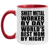 Sheet Metal Worker By Day World's Best Mom By Night - 11oz Accent Mug Red