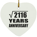 46th Anniversary Square Root of 2116 Years Anniversary - Heart Ornament