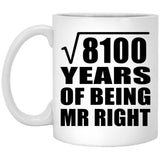 90th Anniversary Square Root of 8100 Years of Being Mr Right - 11oz Coffee Mug