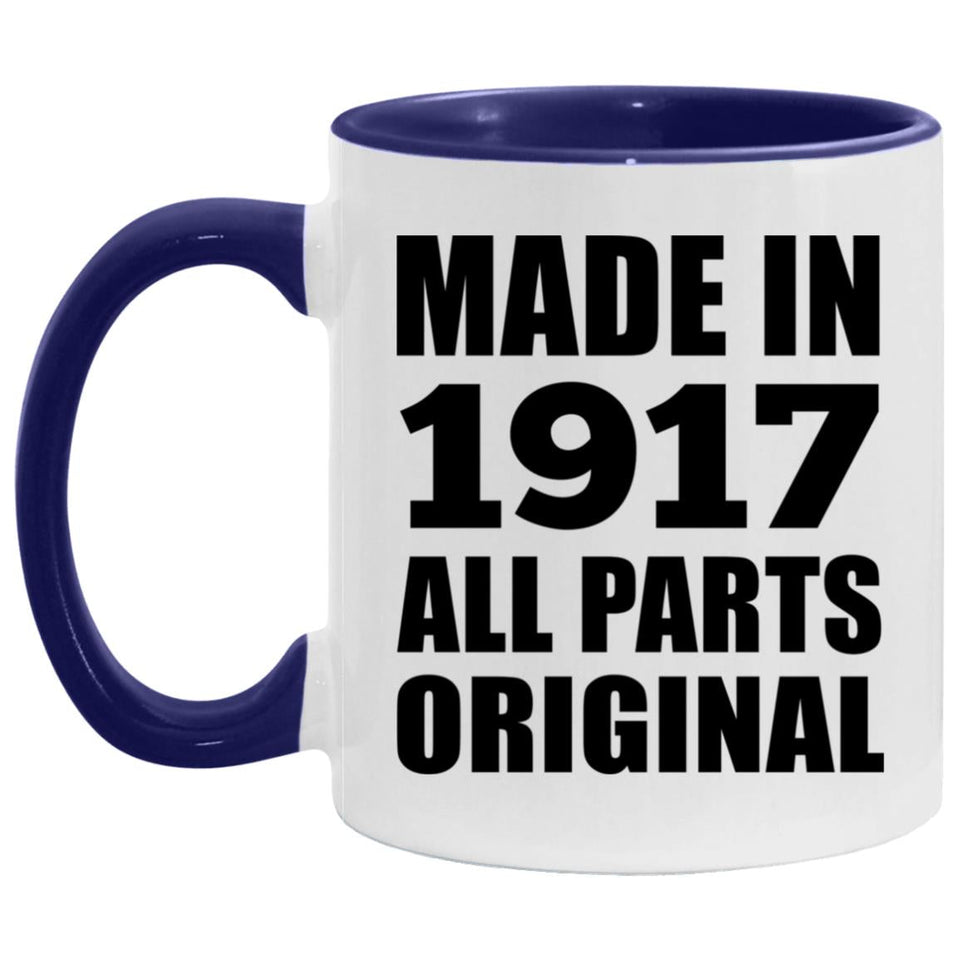 107th Birthday Made in 1917 All Parts Original - 11oz Accent Mug Purple