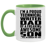 Proud Technical Writer Dad Of Awesome Son - 11oz Accent Mug Green