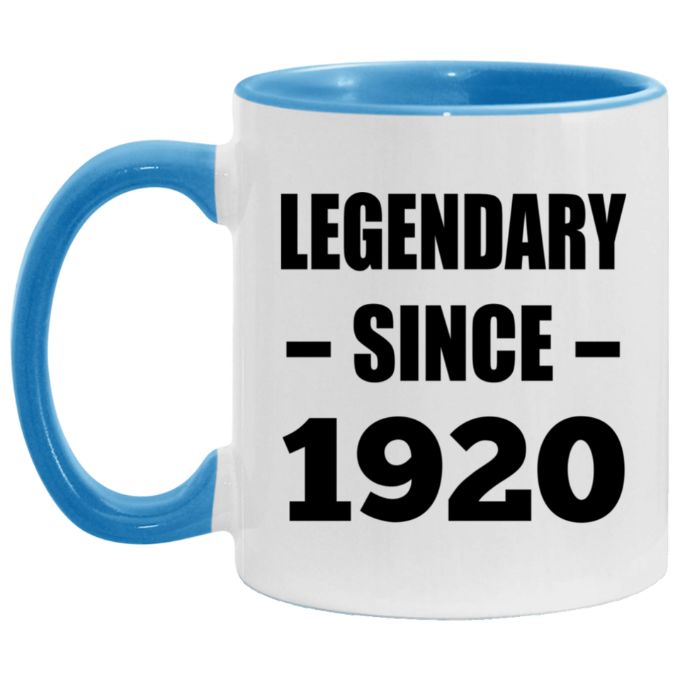 104th Birthday Legendary Since 1920 - 11oz Accent Mug Blue
