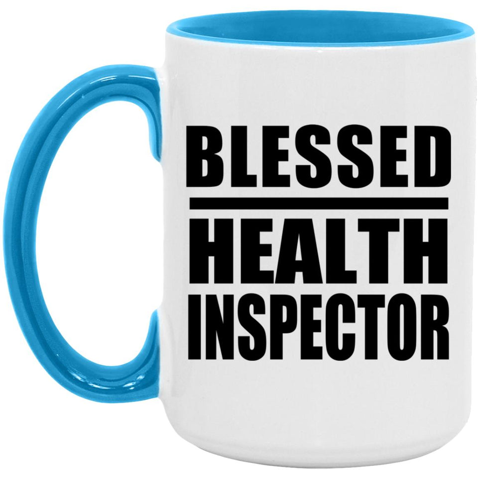 Blessed Health Inspector - 15oz Accent Mug Blue