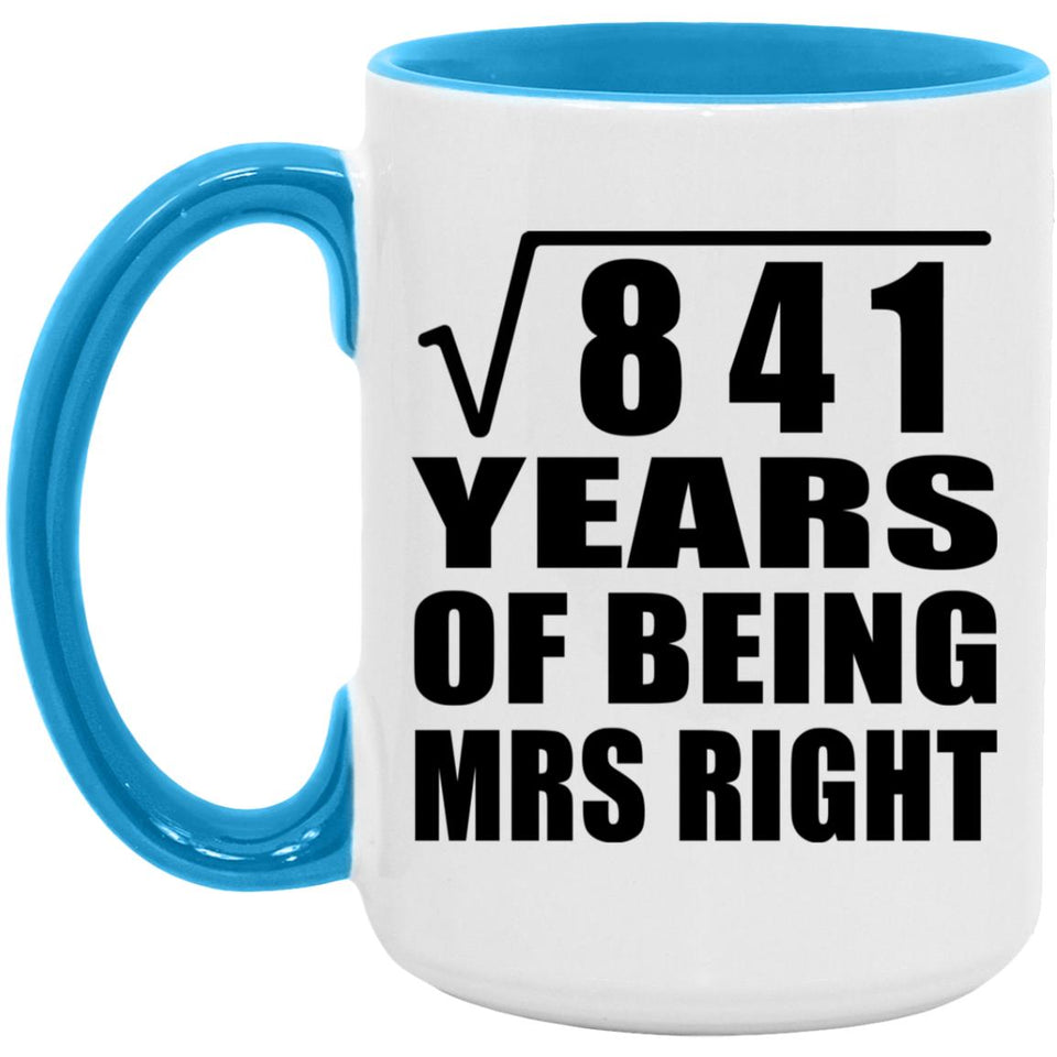 29th Anniversary Square Root of 841 Years of Being Mrs Right - 15oz Accent Mug Blue