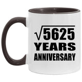75th Anniversary Square Root of 5625 Years Anniversary - 11oz Accent Mug Black