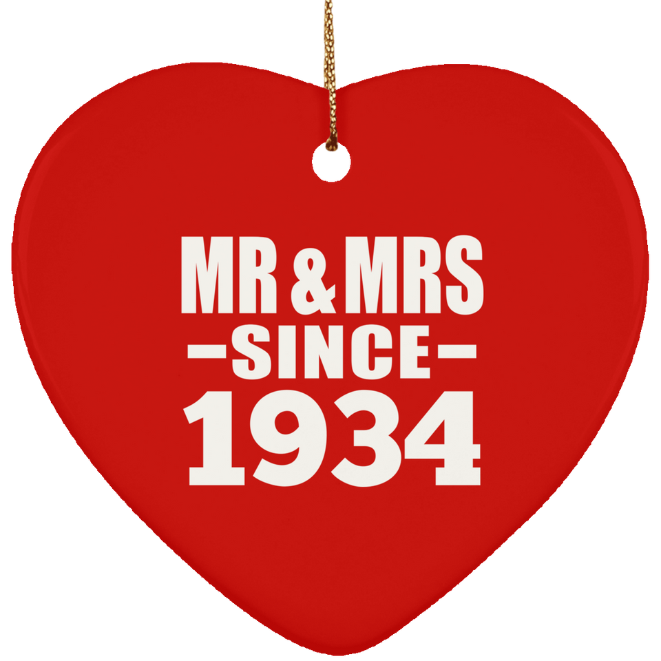 90th Anniversary Mr & Mrs Since 1934 - Heart Ornament