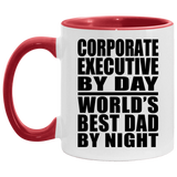 Corporate Executive By Day World's Best Dad By Night - 11oz Accent Mug Red