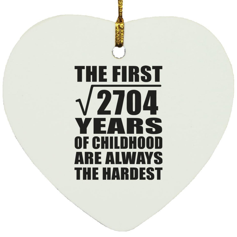 52nd Birthday Square Root of 2704 Years of Childhood - Heart Ornament
