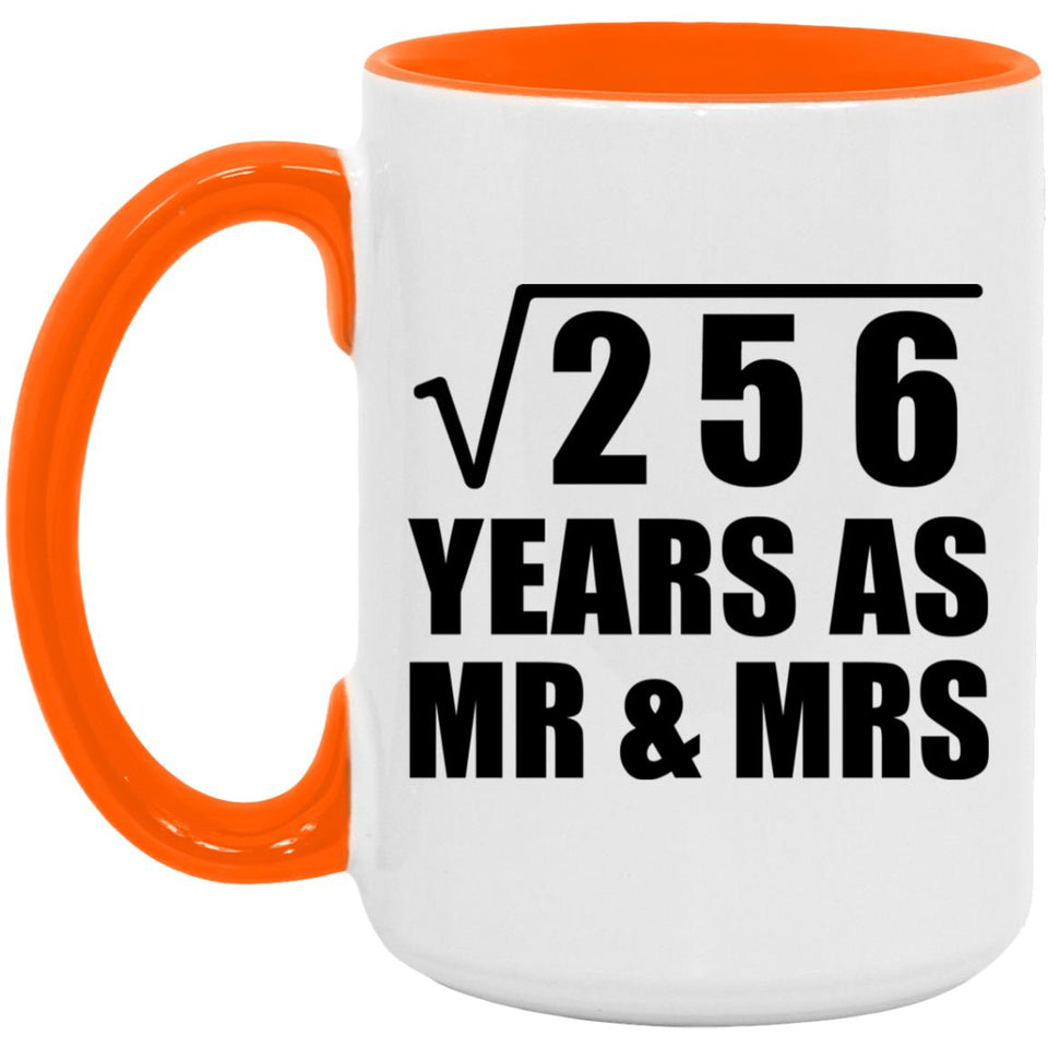 16th Anniversary Square Root of 256 Years As Mr & Mrs - 15oz Accent Mug Orange