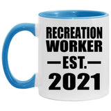 Recreation Worker Established EST. 2021 - 11oz Accent Mug Blue