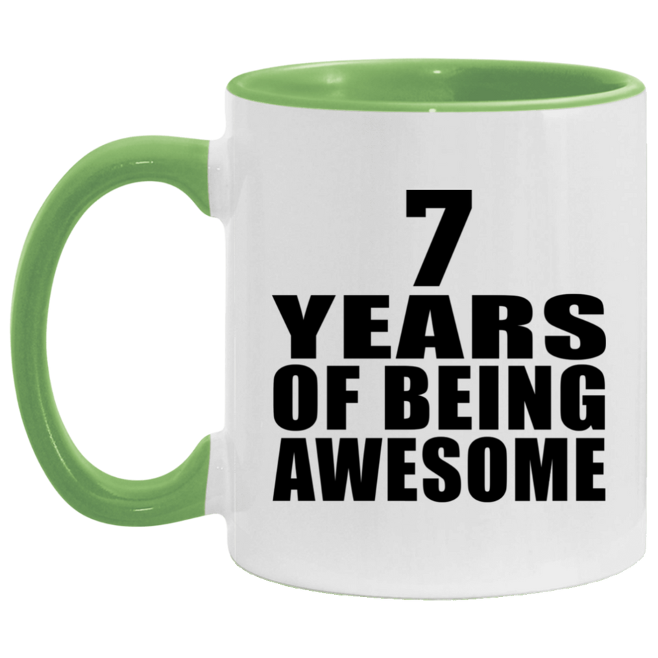 7th Birthday 7 Years Of Being Awesome - 11oz Accent Mug Green