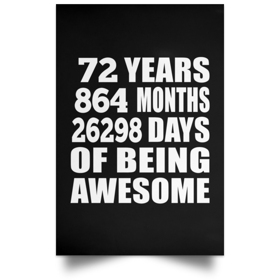72nd Birthday 72 Years 864 Months 26298 Days Of Awesome - Poster Portrait