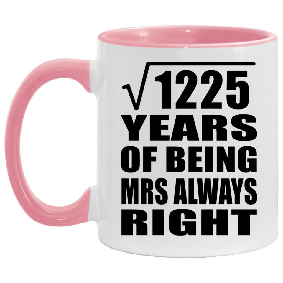 35th Anniversary Square Root of 1225 Years Mrs Always Right - 11oz Accent Mug Pink