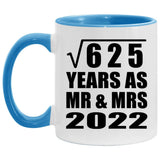 25th Anniversary Square Root of 625 Years As Mr & Mrs 2022 - 11oz Accent Mug Blue