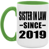Sister In Law Since 2019 - 15oz Accent Mug Green