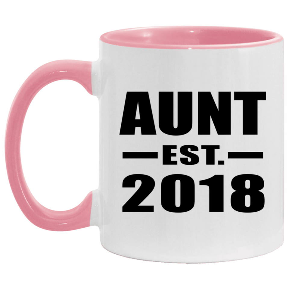 Aunt Established EST. 2018 - 11oz Accent Mug Pink