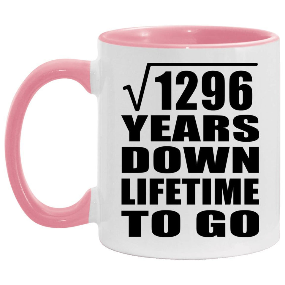 36th Anniversary Square Root of 1296 Years Lifetime To Go - 11oz Accent Mug Pink