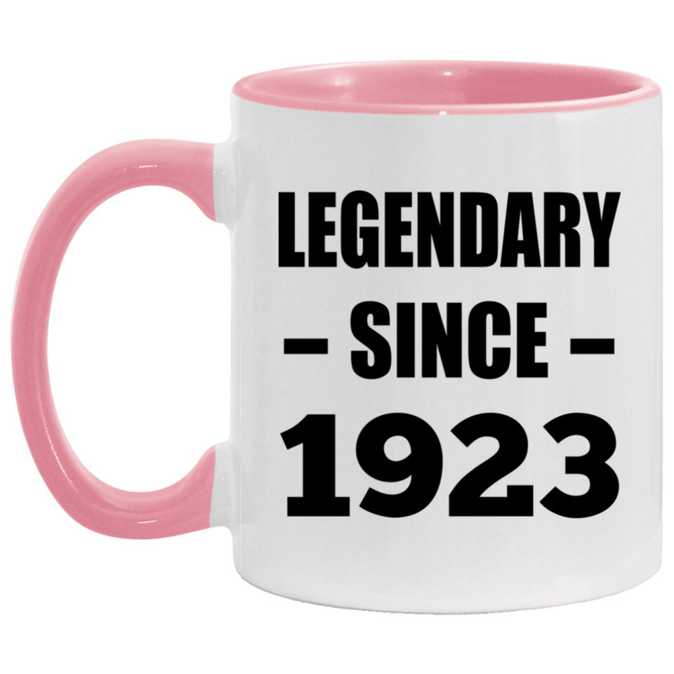 101st Birthday Legendary Since 1923 - 11oz Accent Mug Pink
