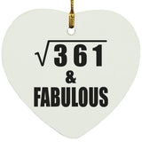 19th Birthday Square Root of 361 & Fabulous - Heart Ornament
