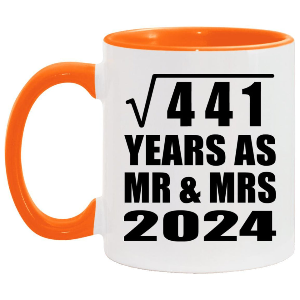 21st Anniversary Square Root of 441 Years As Mr & Mrs 2024 - 11oz Accent Mug Orange