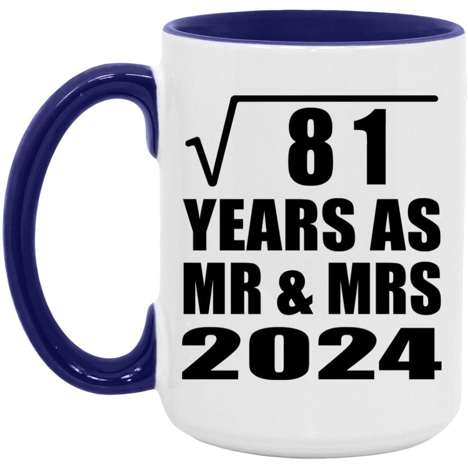 9th Anniversary Square Root of 81 Years As Mr & Mrs 2024 - 15oz Accent Mug Purple