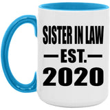 Sister In Law Established EST. 2020 - 15oz Accent Mug Blue