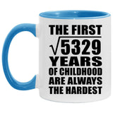 73rd Birthday Square Root of 5329 Years of Childhood - 11oz Accent Mug Blue