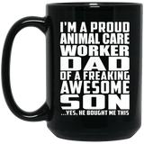 Proud Animal Care Worker Dad Of Awesome Son - 15 Oz Coffee Mug Black