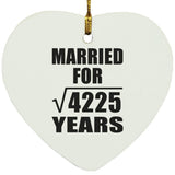 65th Anniversary Married For Square Root of 4225 Years - Heart Ornament