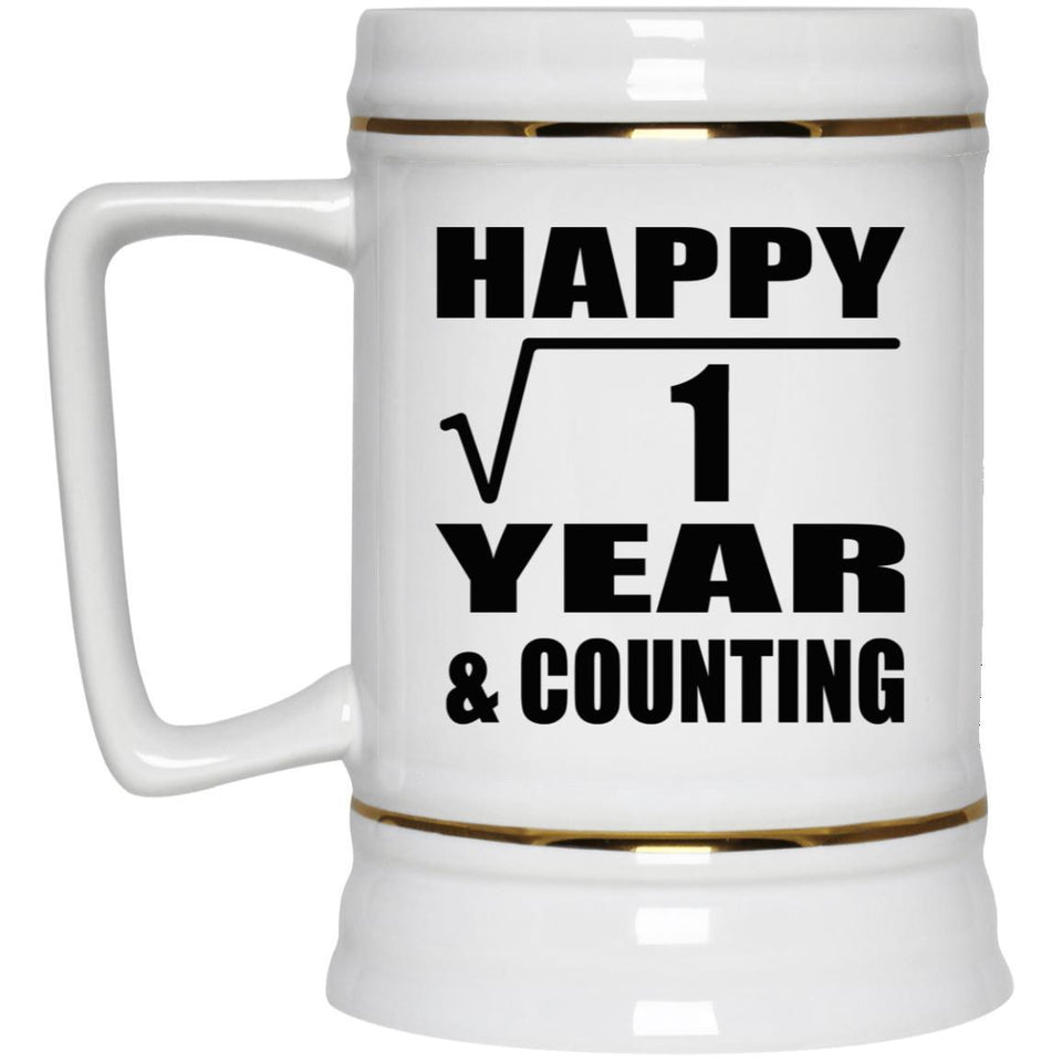 Happy 1st Anniversary Square Root of 1 Year & Counting - Beer Stein