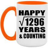 Happy 36th Anniversary Square Root of 1296 Years & Counting - 15oz Accent Mug Orange