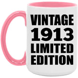 111th Birthday Vintage 1913 Limited Edition - 15oz Accent Mug Pink