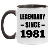 43rd Birthday Legendary Since 1981 - 11oz Accent Mug Black