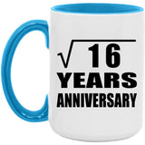 4th Anniversary Square Root of 16 Years Anniversary - 15oz Accent Mug Blue