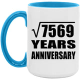 87th Anniversary Square Root of 7569 Years Anniversary - 15oz Accent Mug Blue