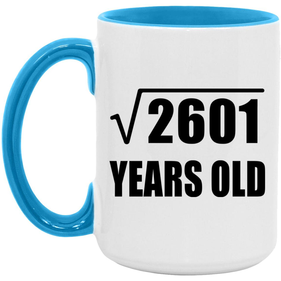 51st Birthday Square Root of 2601 Years Old - 15oz Accent Mug Blue