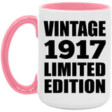 107th Birthday Vintage 1917 Limited Edition - 15oz Accent Mug Pink