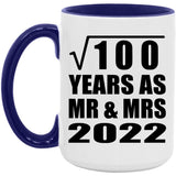 10th Anniversary Square Root of 100 Years As Mr & Mrs 2022 - 15oz Accent Mug Purple