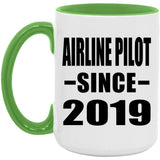 Airline Pilot Since 2019 - 15oz Accent Mug Green
