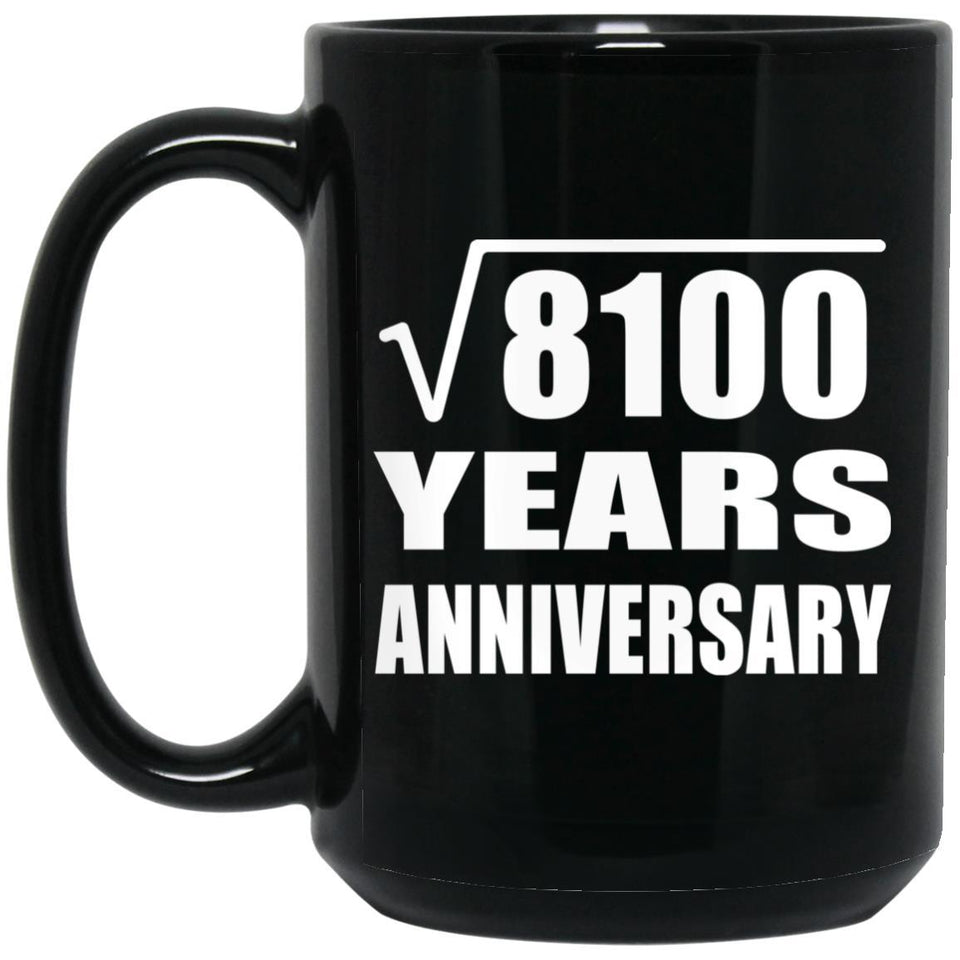 90th Anniversary Square Root of 8100 Years Anniversary - 15oz Coffee Mug Black