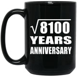 90th Anniversary Square Root of 8100 Years Anniversary - 15oz Coffee Mug Black