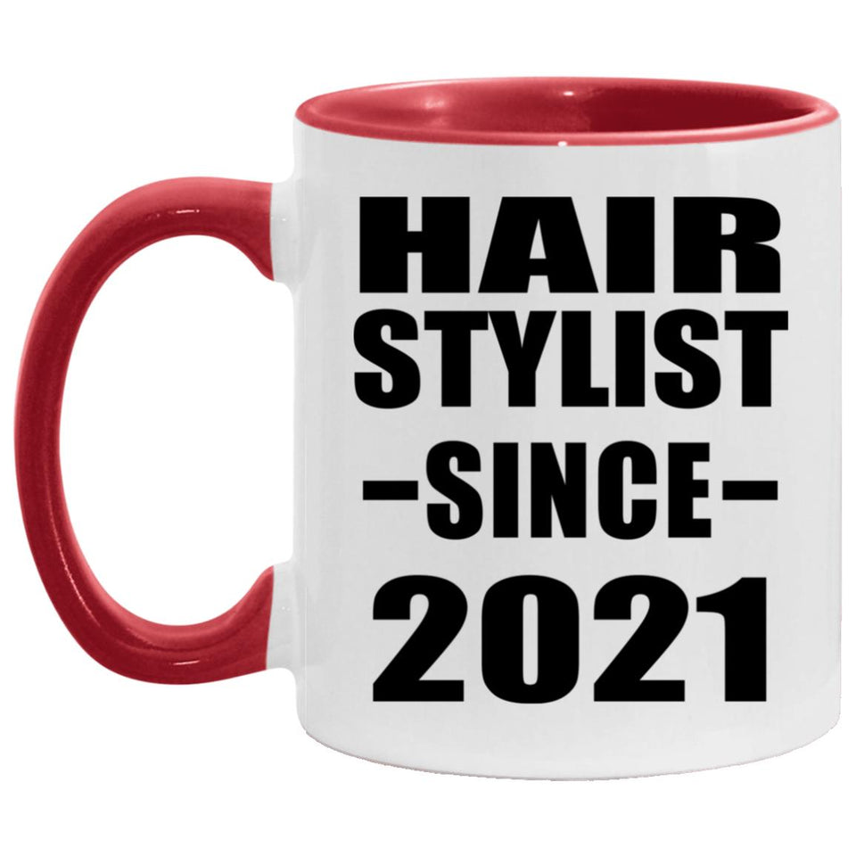 Hair Stylist Since 2021 - 11oz Accent Mug Red