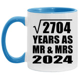 52nd Anniversary Square Root of 2704 Years As Mr & Mrs 2024 - 11oz Accent Mug Blue