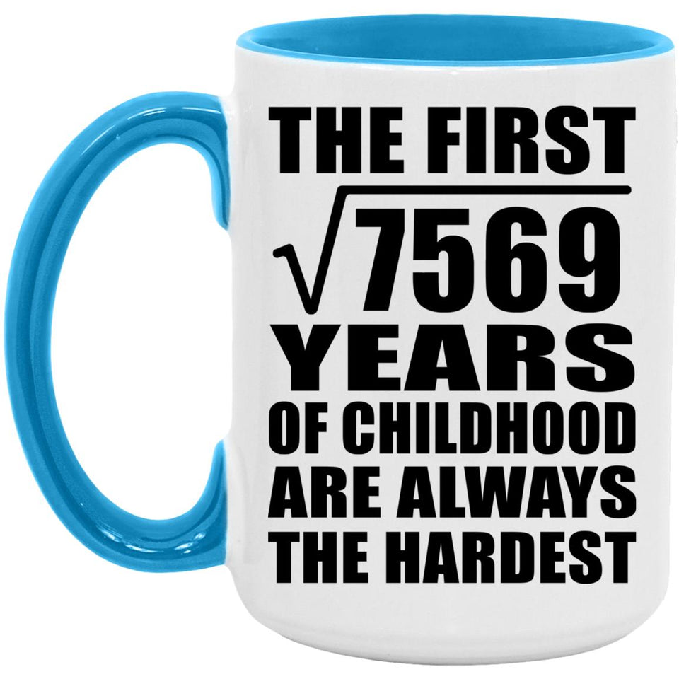 87th Birthday Square Root of 7569 Years of Childhood - 15oz Accent Mug Blue